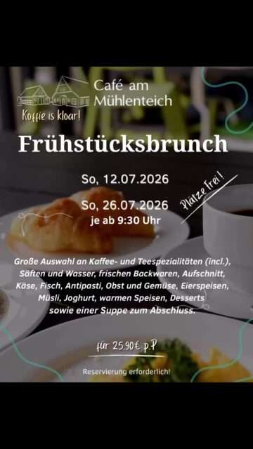Für unseren Brunch am 12. & 26. Juli haben wir noch einige Plätze frei.👋☕️🥯

Genießt unsere große Auswahl am Buffet und stärkt euch für einen schönen Ausflug, eine Radtour oder eine Wanderung entlang des Wilsumer Wanderwegs, der auch am Café verläuft. 🥾🚲🌳☀️

Oder verweilt einfach so lange, wie ihr möchtet, im Café oder auf der Terrasse und genießt den Sommer. Wir sehen uns 👋🕶️