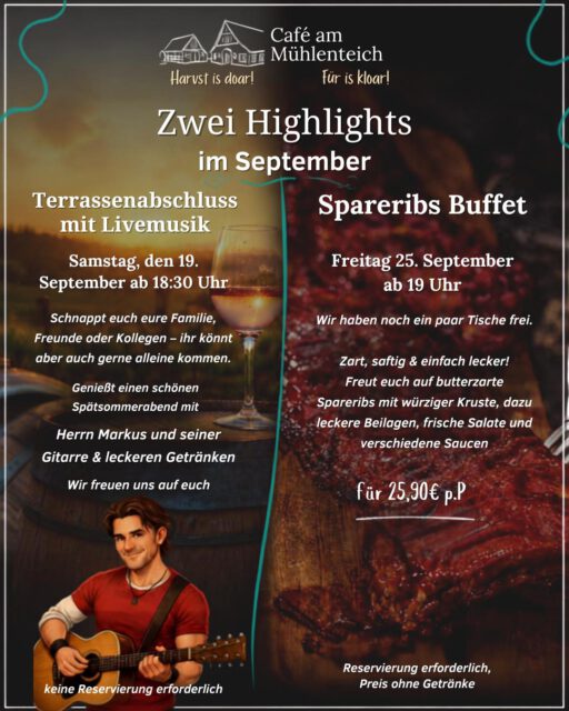Hier noch einmal unsere zwei Highlights im September. Vielleicht ist ja etwas für euch dabei. ☺️👋 🔥🎶